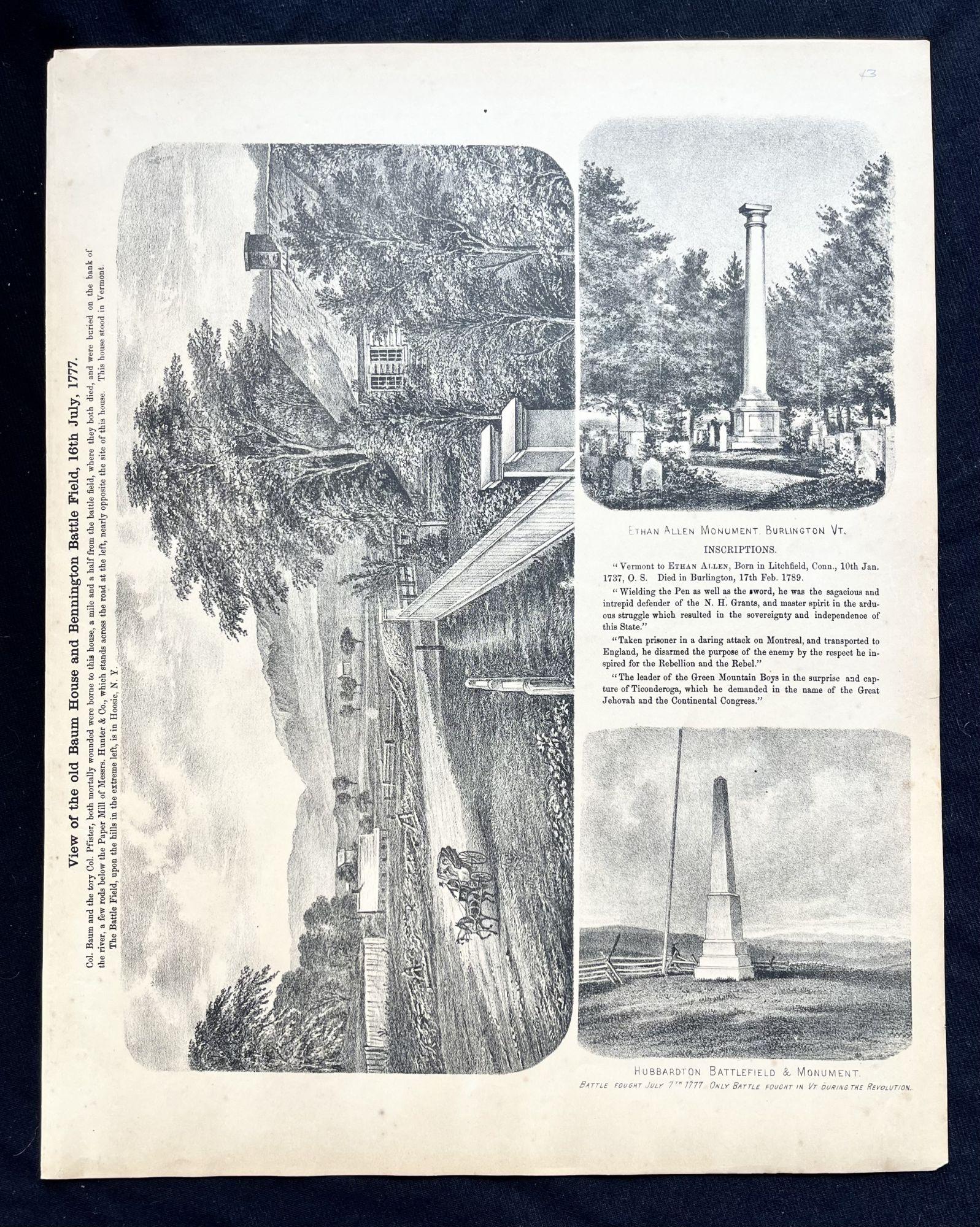 1869 Broadside with Views of Revolutionary War Vermont ...